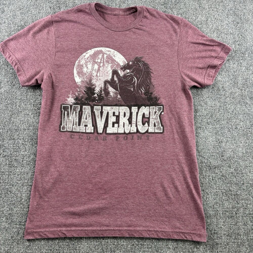 Cedar Point Maverick Shirt Mens S US S Burgundy Horse Moon Coaster Tee